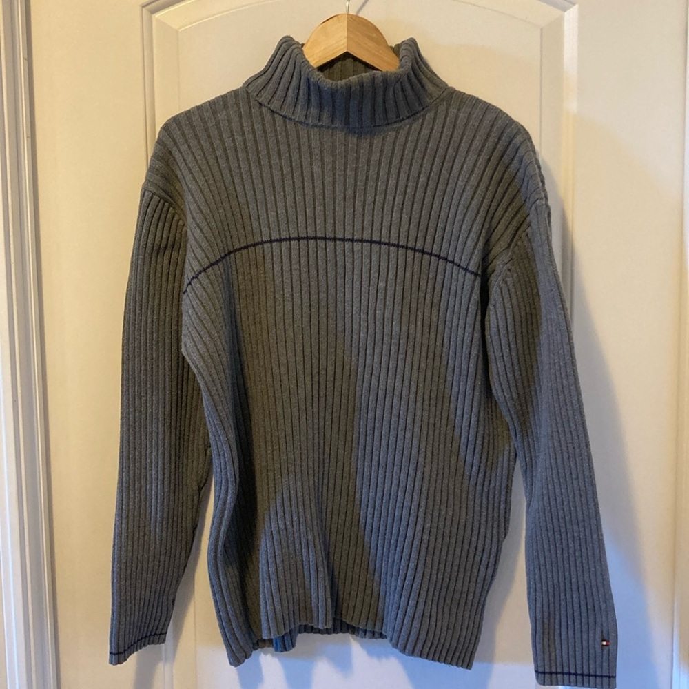 Tommy Hilfiger Grey Ribbed Knit Turtleneck Sweater Size Extra Large EUC